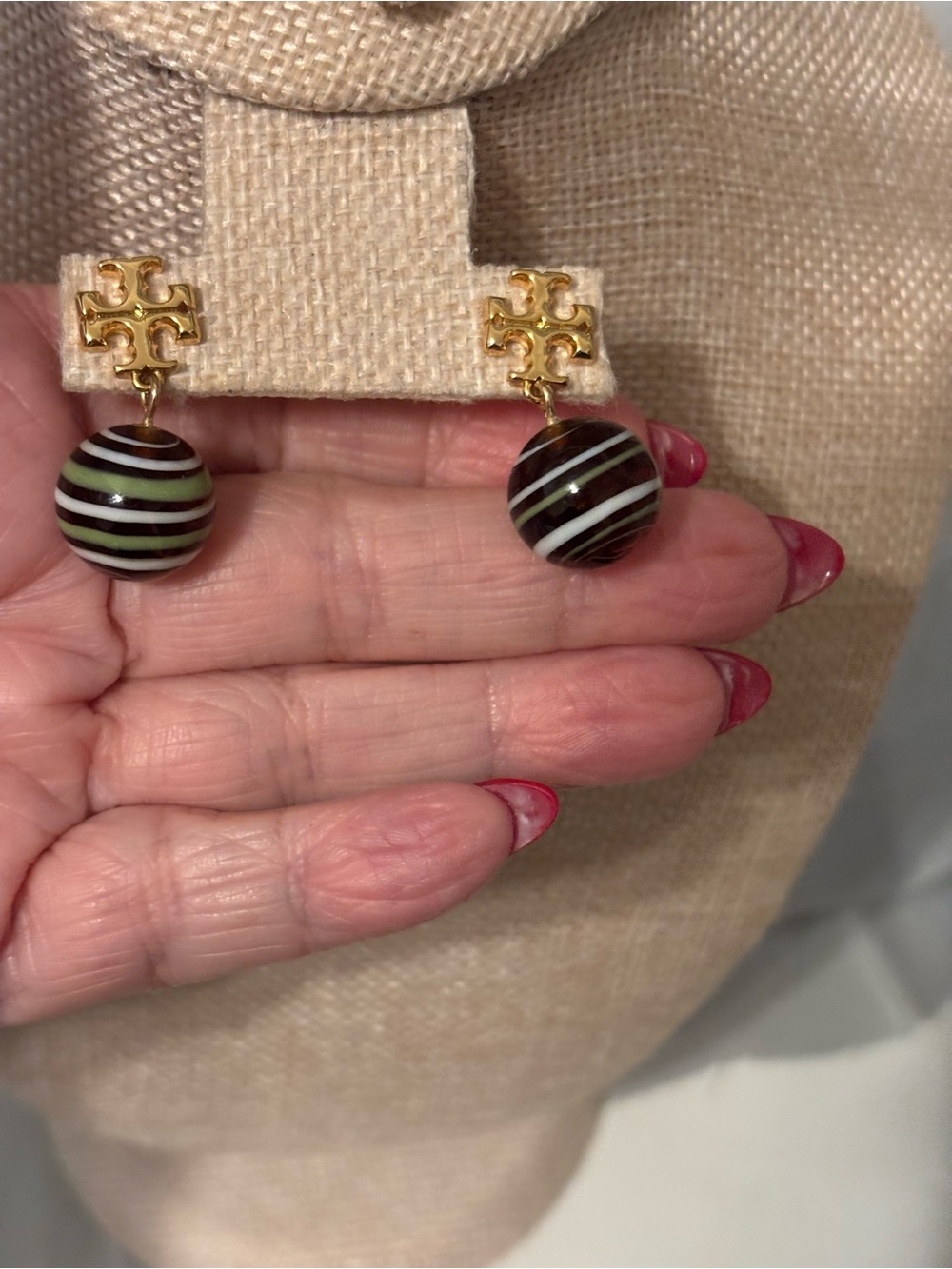 Tory Burch Gold Logo Drop Earrings with Striped Beads GIVEAWAY GIFT!!!! READ!!